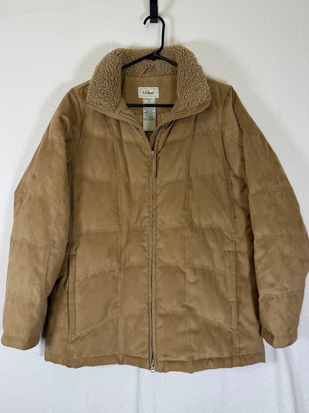 LL Bean Jacket Women’s Large Goose Down Faux Fur Sherpa Trim Puffer Quilted